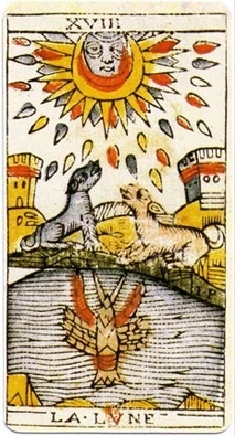 XVIII · La Luna, carta del Tarot de Marsella de Jean Dodal